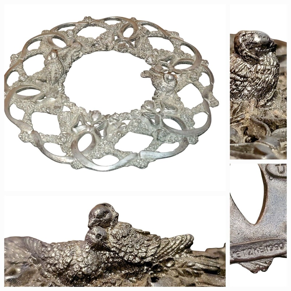 Metzke‎ Pewter Birders Collection Candle Ring Flower Rose Doves Art Metal Bird